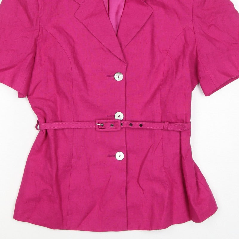 J Taylor Women’s Pink UK 12 Linen Belted Short Sleeve Suit Jacket