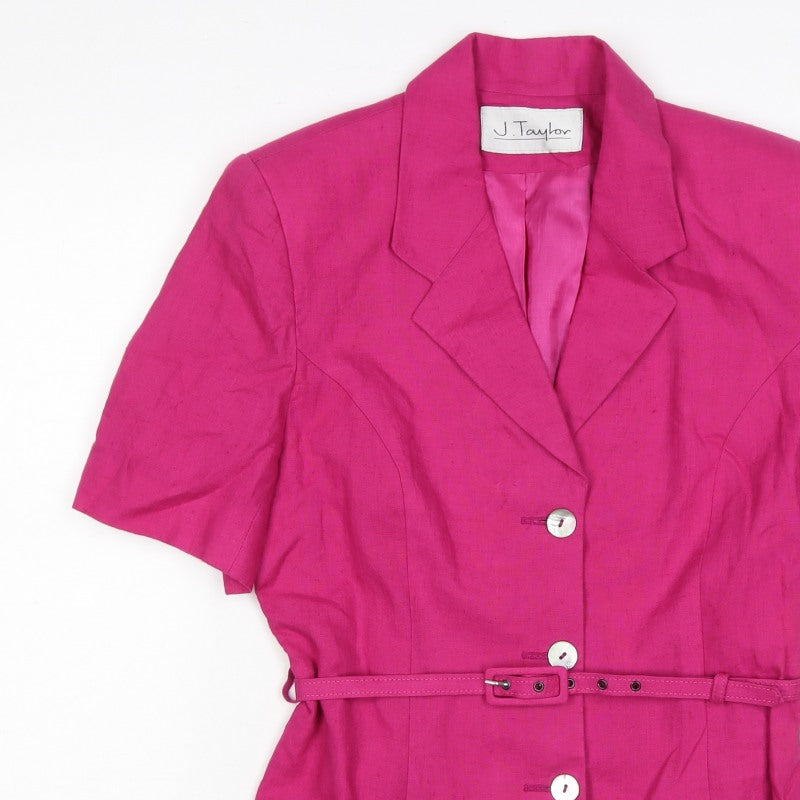 J Taylor Women’s Pink UK 12 Linen Belted Short Sleeve Suit Jacket
