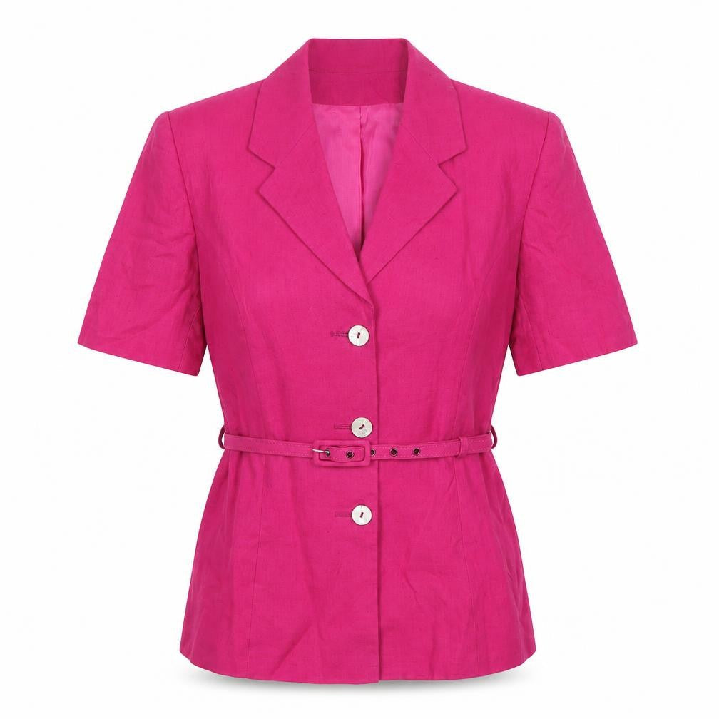 J Taylor Women’s Pink UK 12 Linen Belted Short Sleeve Suit Jacket