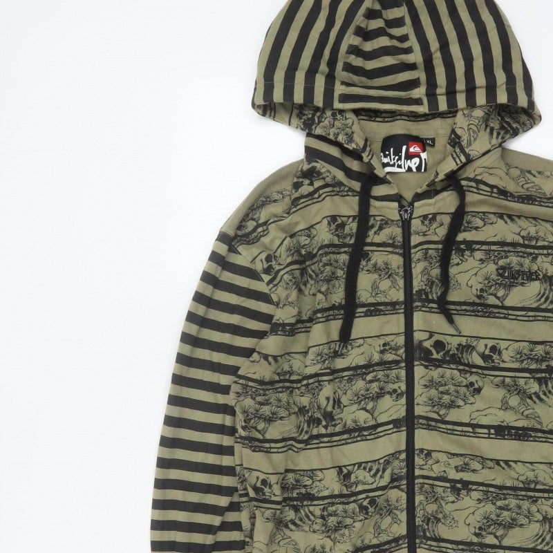 Quiksilver Men’s Green XL Full Zip Skull Graphic Hooded Hoodie