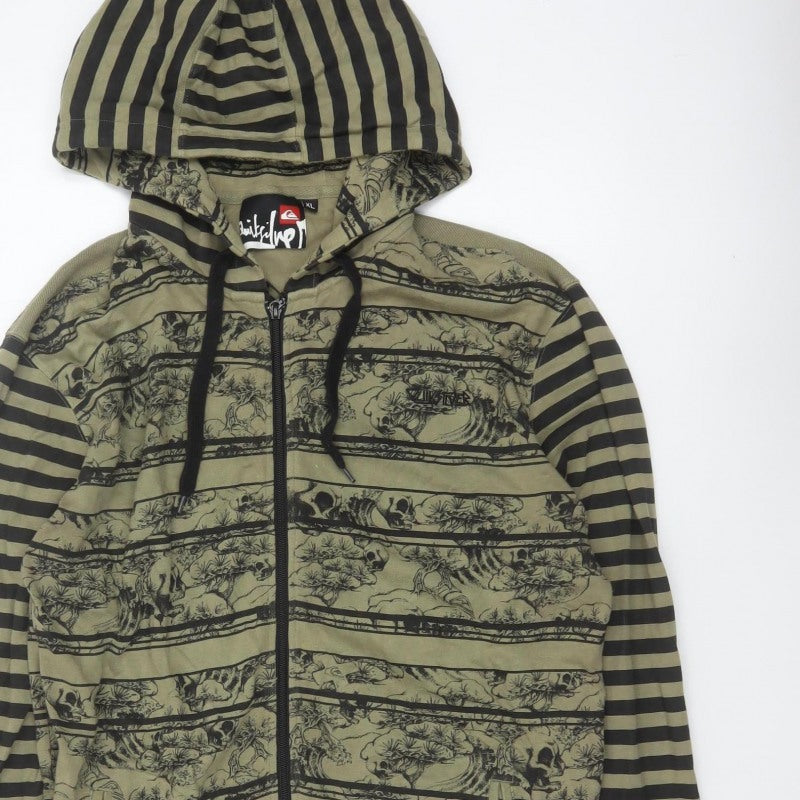 Quiksilver Men’s Green XL Full Zip Skull Graphic Hooded Hoodie