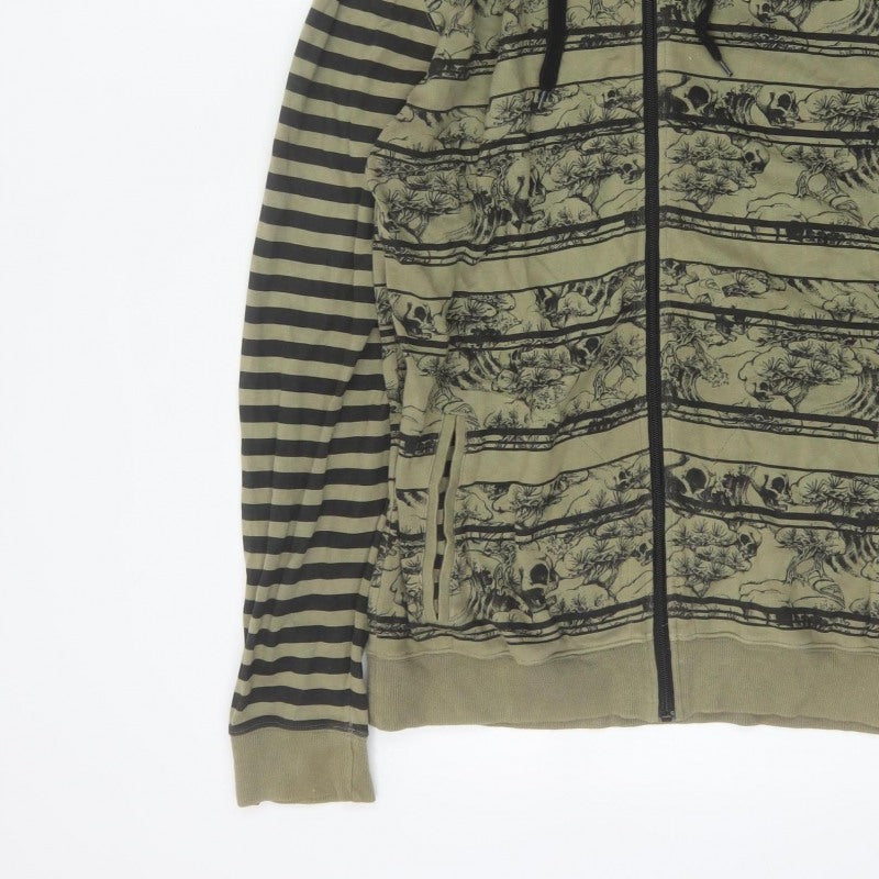 Quiksilver Men’s Green XL Full Zip Skull Graphic Hooded Hoodie