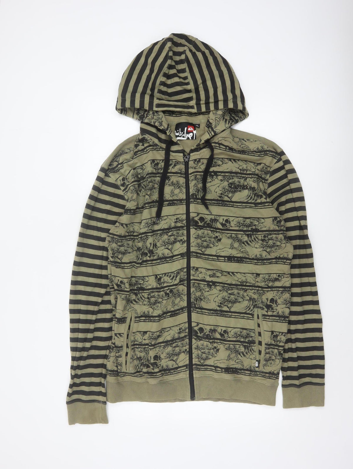 Quiksilver Men’s Green XL Full Zip Skull Graphic Hooded Hoodie