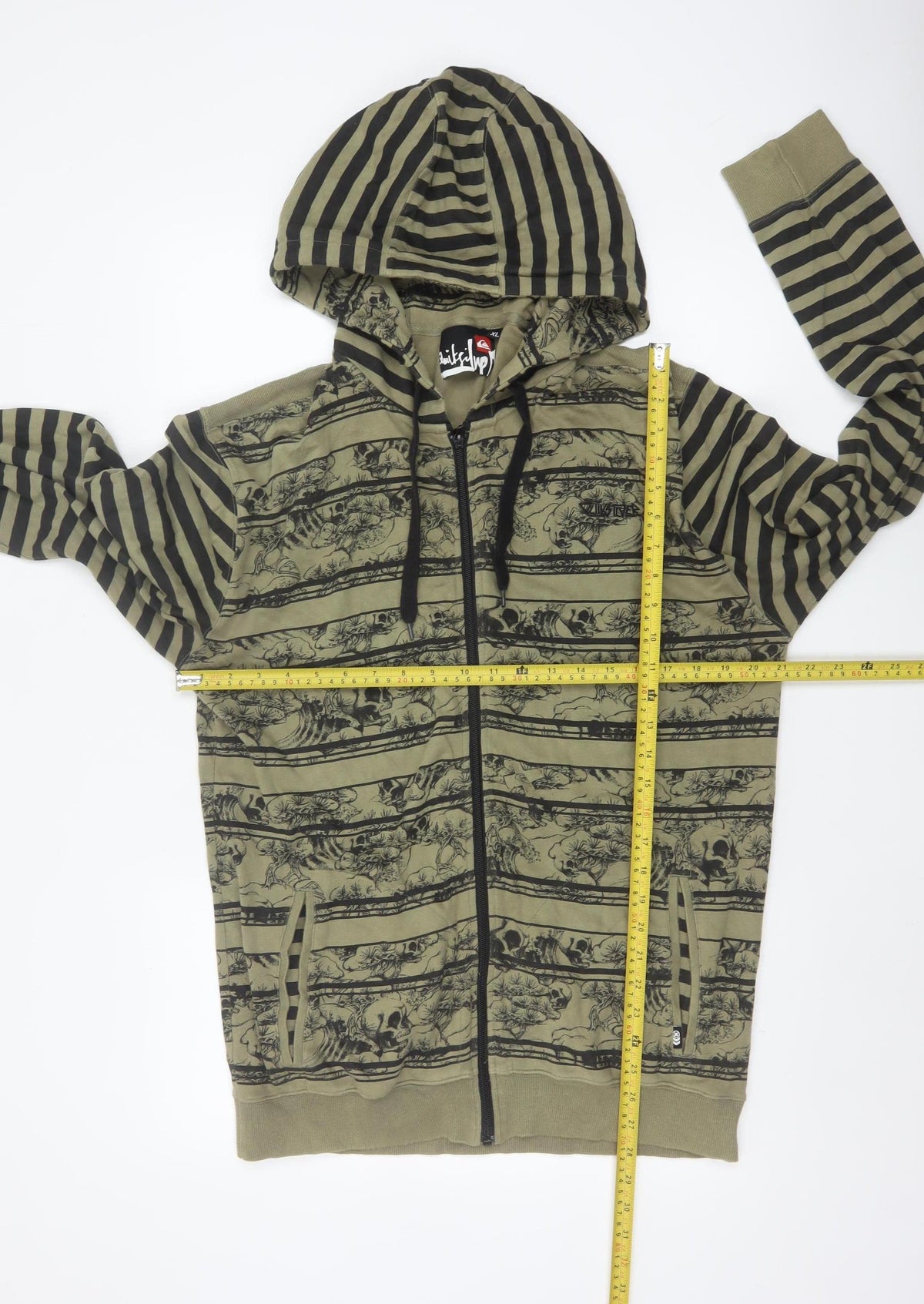 Quiksilver Men’s Green XL Full Zip Skull Graphic Hooded Hoodie