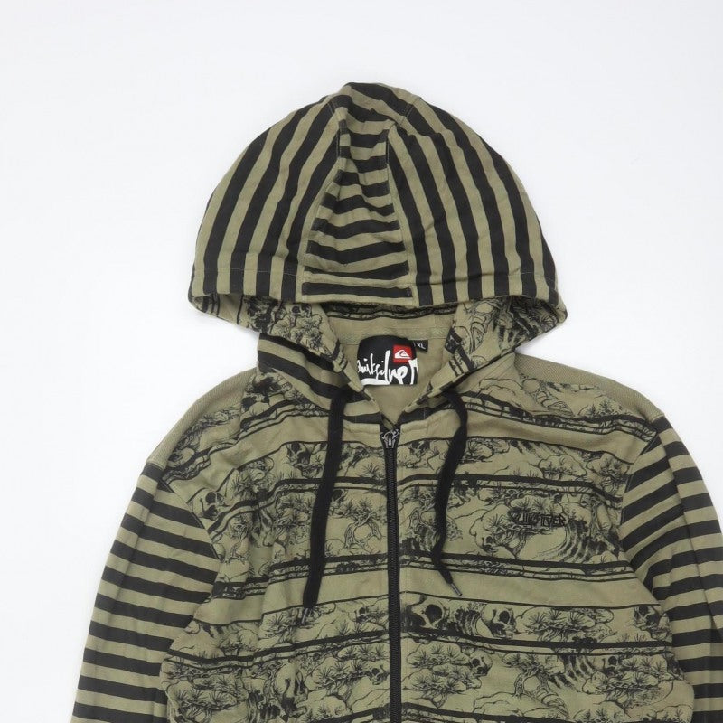 Quiksilver Men’s Green XL Full Zip Skull Graphic Hooded Hoodie