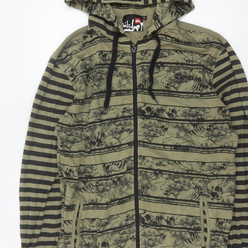 Quiksilver Men’s Green XL Full Zip Skull Graphic Hooded Hoodie