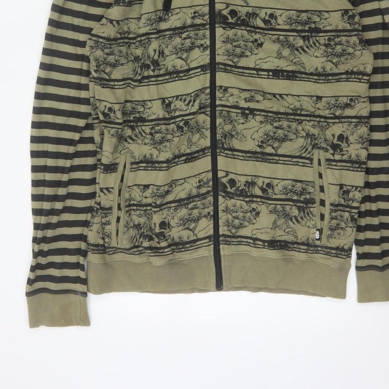 Quiksilver Men’s Green XL Full Zip Skull Graphic Hooded Hoodie