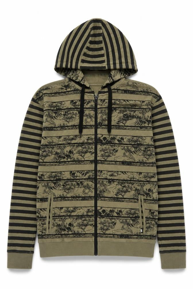 Quiksilver Men’s Green XL Full Zip Skull Graphic Hooded Hoodie