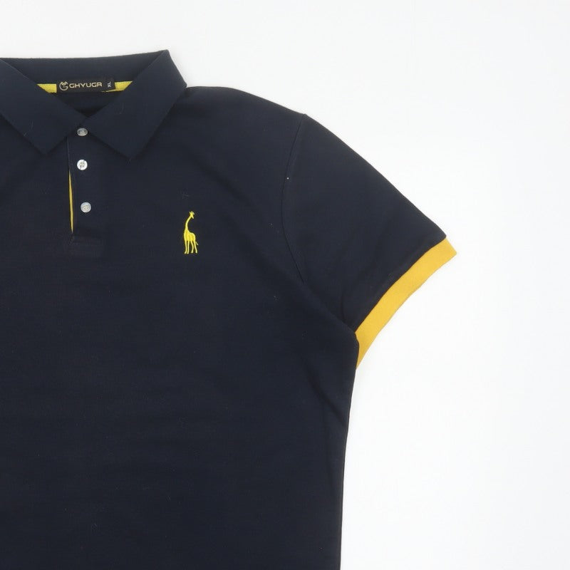 GHYUGR Men’s Black Yellow Trim Embroidered Giraffe Polo Shirt XL