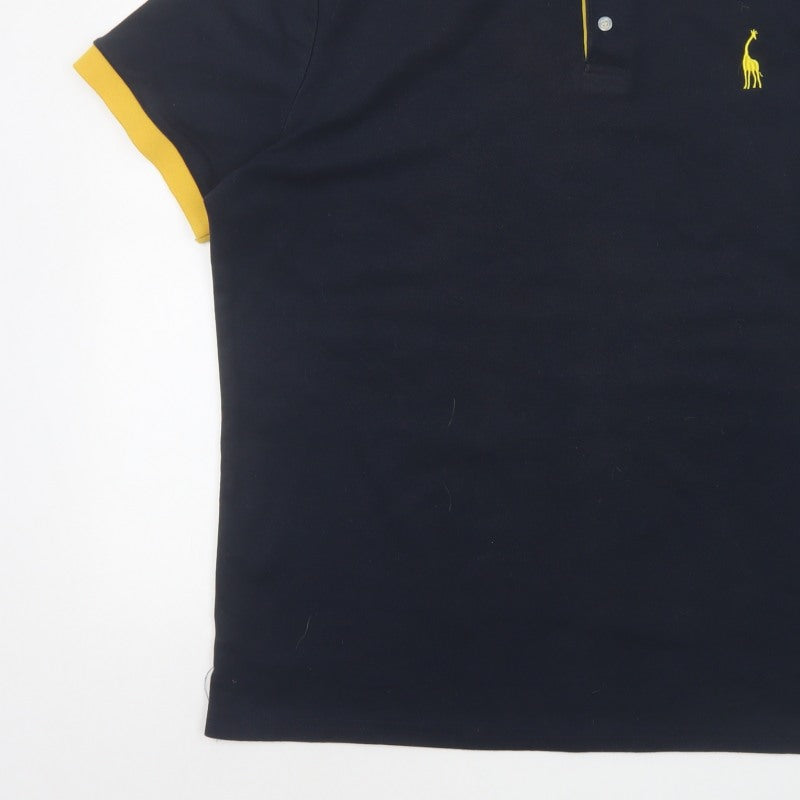 GHYUGR Men’s Black Yellow Trim Embroidered Giraffe Polo Shirt XL