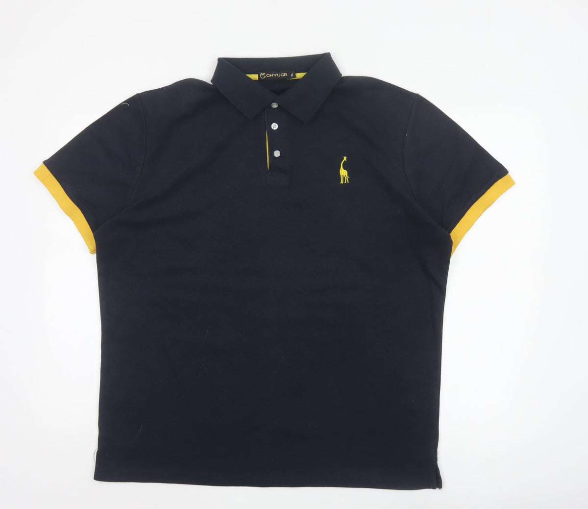 GHYUGR Men’s Black Yellow Trim Embroidered Giraffe Polo Shirt XL