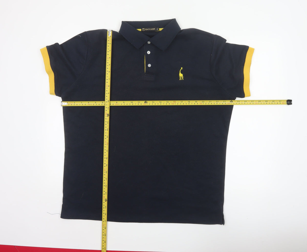 GHYUGR Men’s Black Yellow Trim Embroidered Giraffe Polo Shirt XL