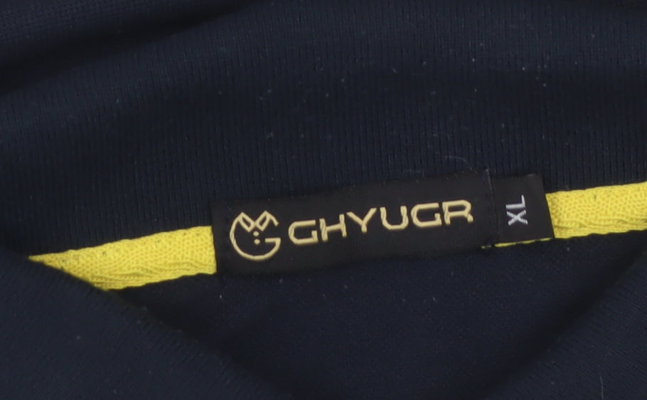 GHYUGR Men’s Black Yellow Trim Embroidered Giraffe Polo Shirt XL