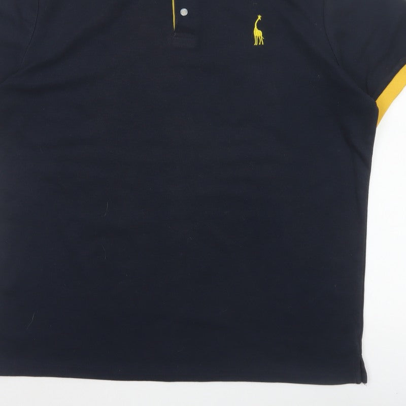 GHYUGR Men’s Black Yellow Trim Embroidered Giraffe Polo Shirt XL