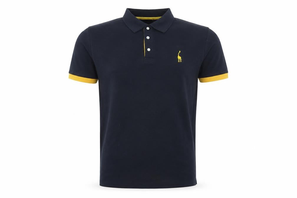 GHYUGR Men’s Black Yellow Trim Embroidered Giraffe Polo Shirt XL