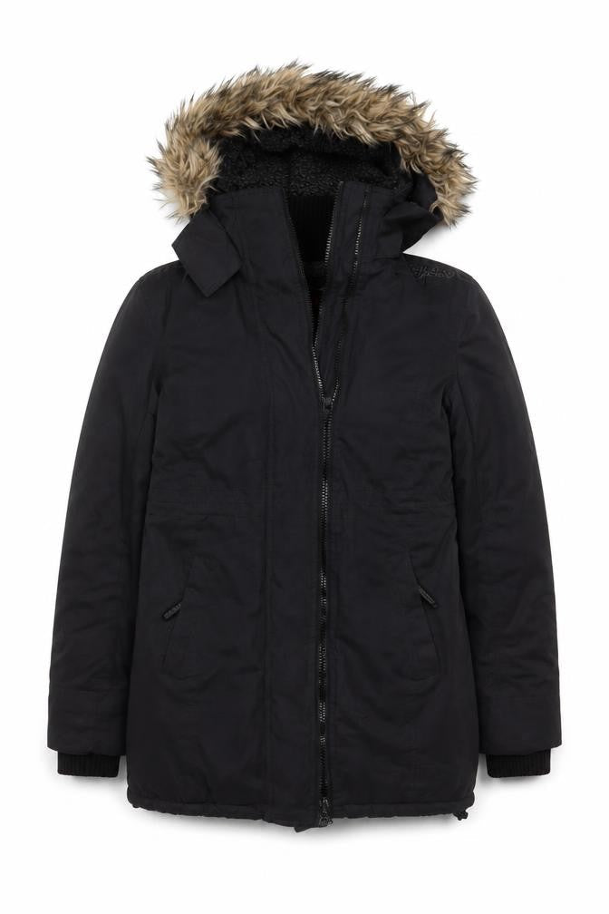 Superdry Japan Unisex Adults Black M Fur Trim Hooded Parka Jacket