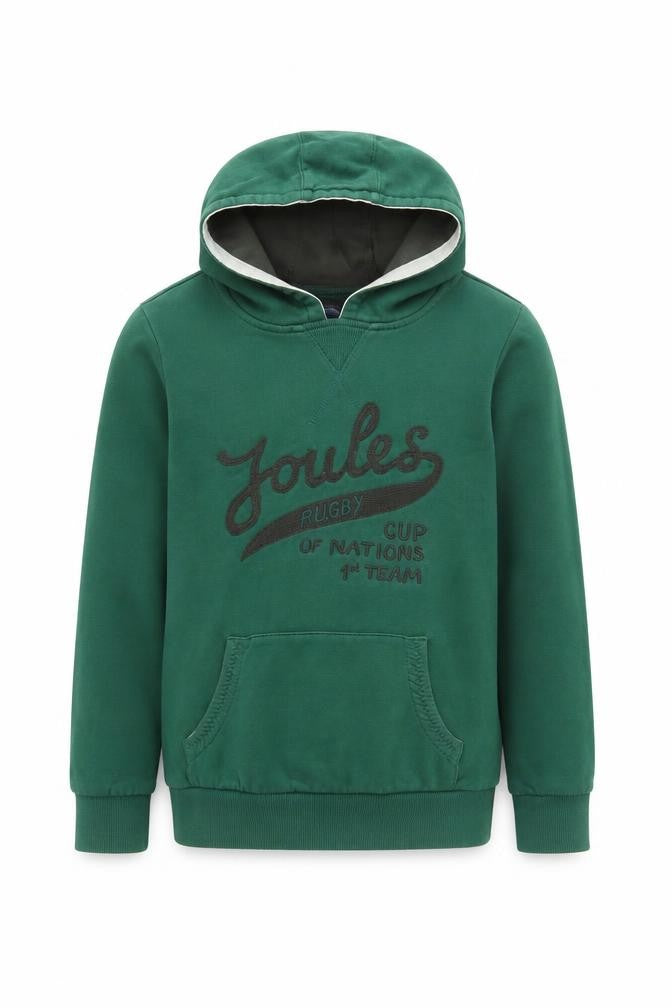 Joules Boys Green 9-10 Years Pullover Hoodie Rugby Graphic Pocket