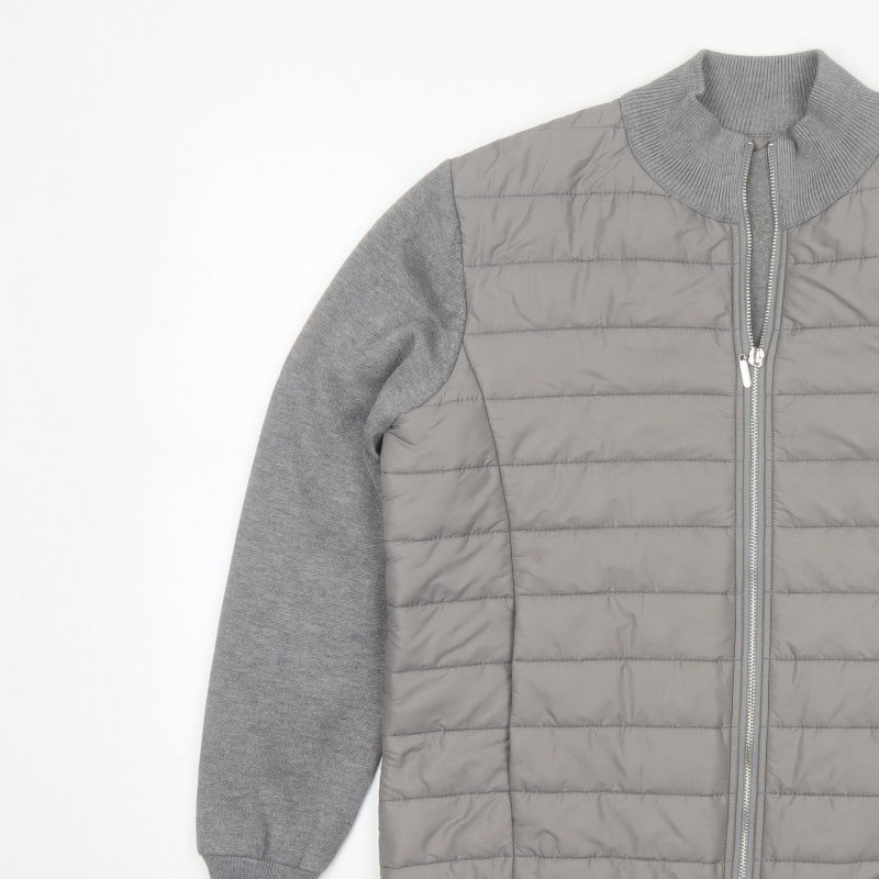 Polo Women Grey M Quilted Puffer Jacket Full Zip Knit Sleeve Logo