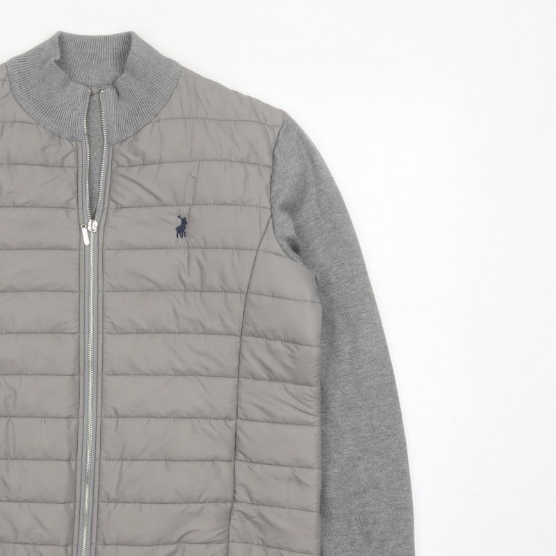Polo Women Grey M Quilted Puffer Jacket Full Zip Knit Sleeve Logo