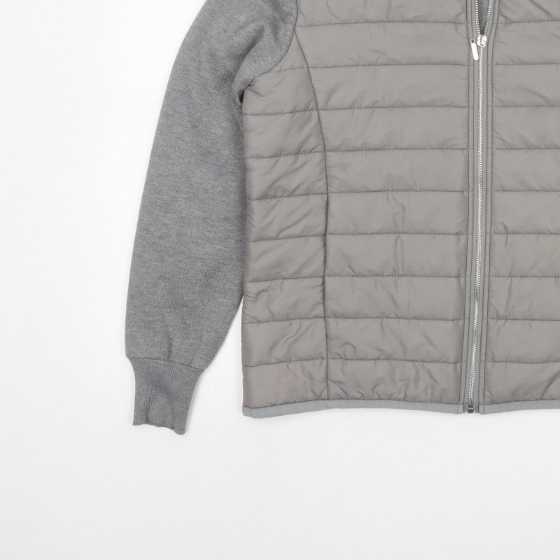Polo Women Grey M Quilted Puffer Jacket Full Zip Knit Sleeve Logo