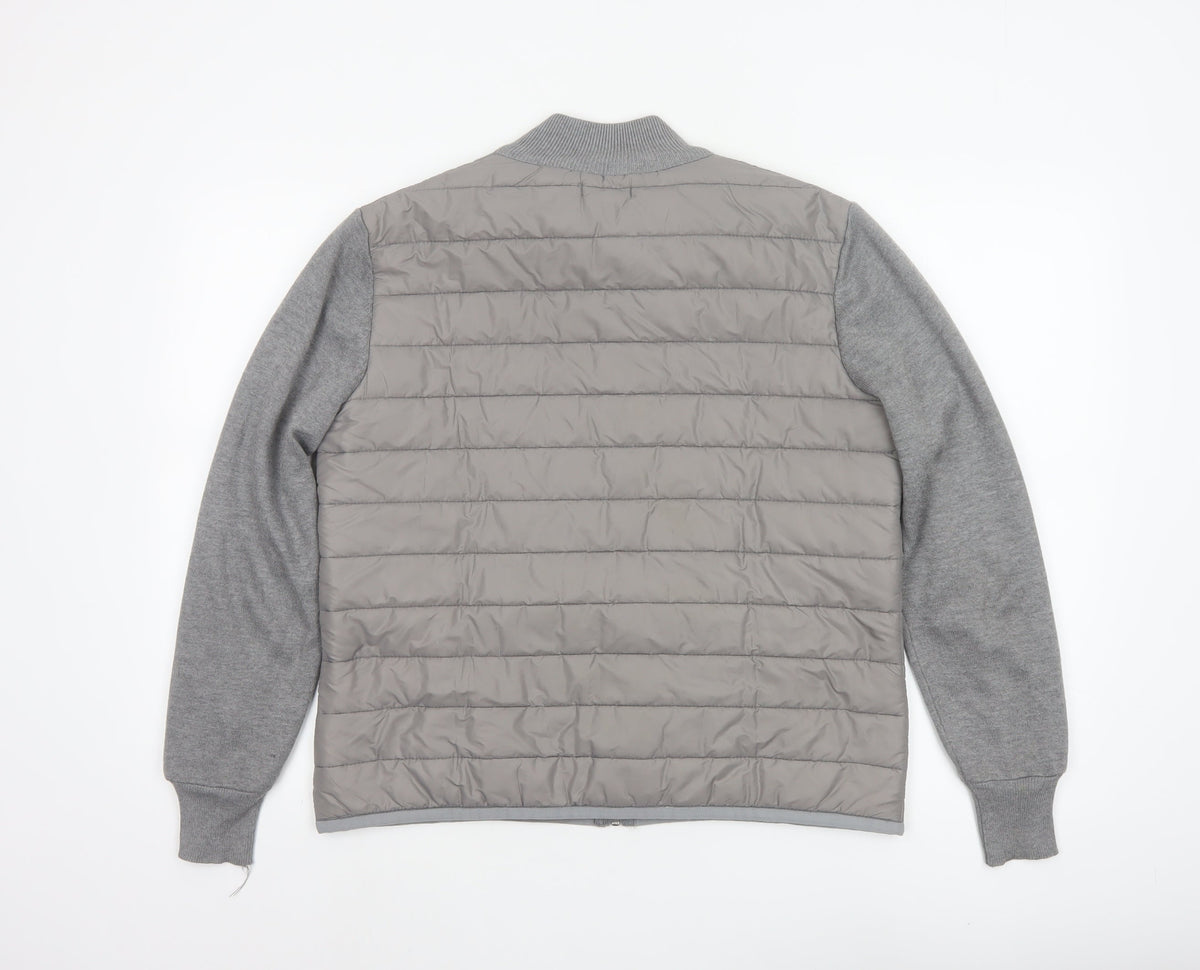 Polo Women Grey M Quilted Puffer Jacket Full Zip Knit Sleeve Logo