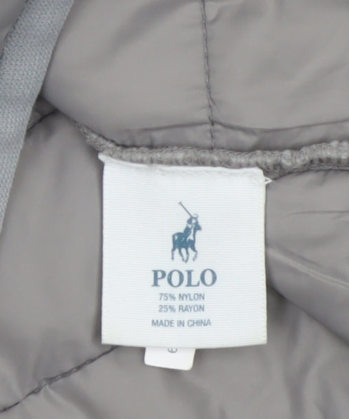 Polo Women Grey M Quilted Puffer Jacket Full Zip Knit Sleeve Logo