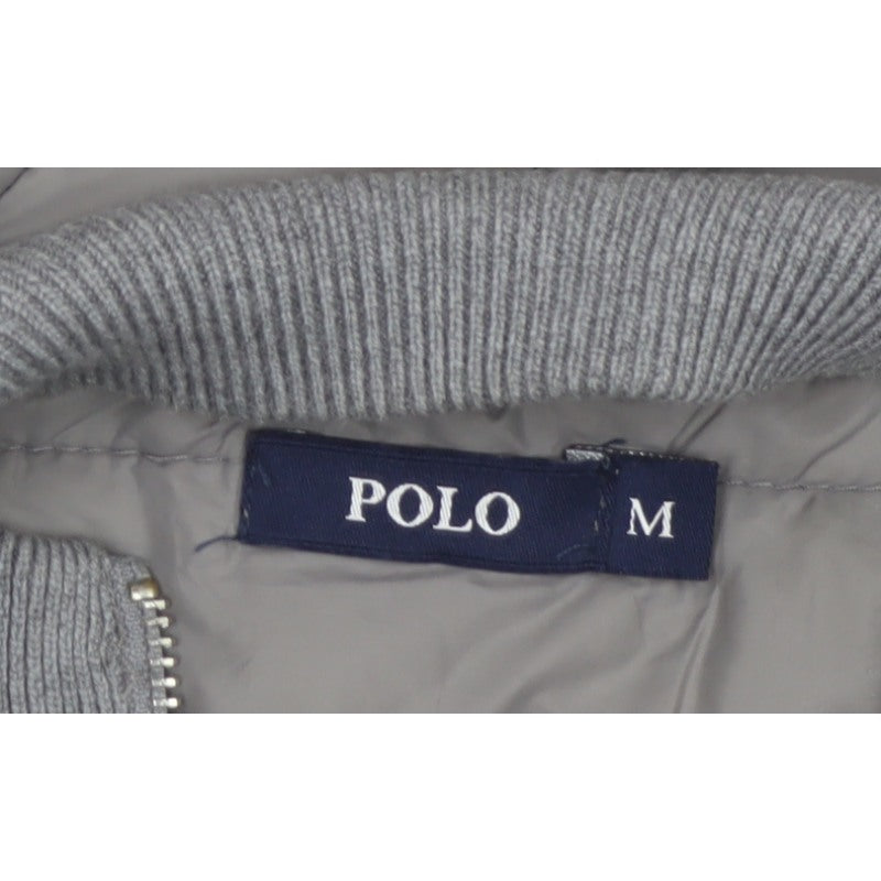 Polo Women Grey M Quilted Puffer Jacket Full Zip Knit Sleeve Logo