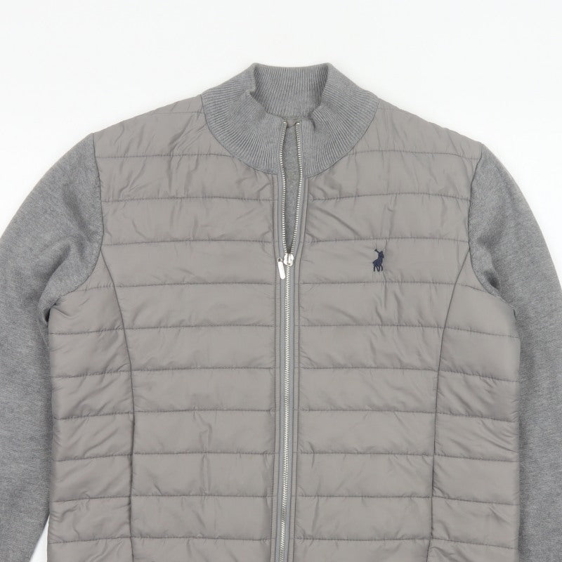 Polo Women Grey M Quilted Puffer Jacket Full Zip Knit Sleeve Logo