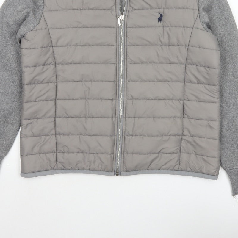 Polo Women Grey M Quilted Puffer Jacket Full Zip Knit Sleeve Logo