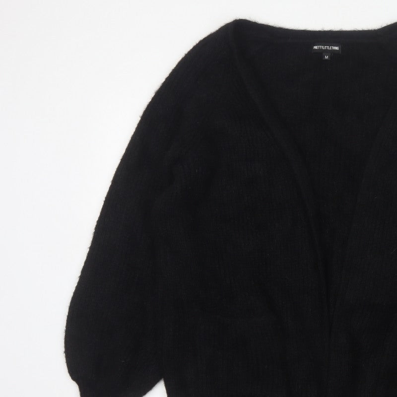 PrettyLittleThing Women Black M Open V-Neck Balloon Sleeve Cardigan