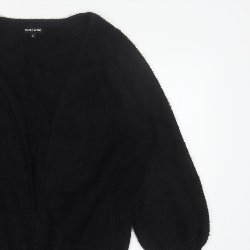 PrettyLittleThing Women Black M Open V-Neck Balloon Sleeve Cardigan