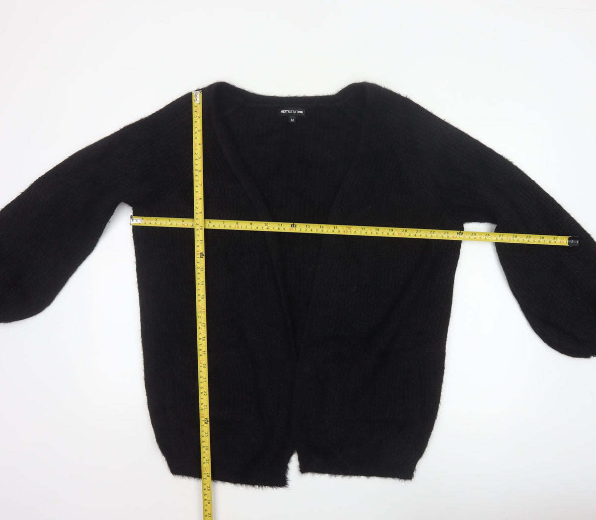 PrettyLittleThing Women Black M Open V-Neck Balloon Sleeve Cardigan
