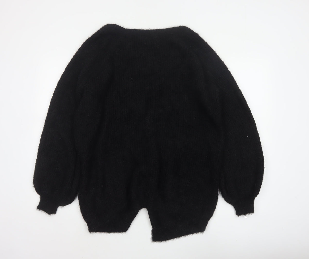 PrettyLittleThing Women Black M Open V-Neck Balloon Sleeve Cardigan