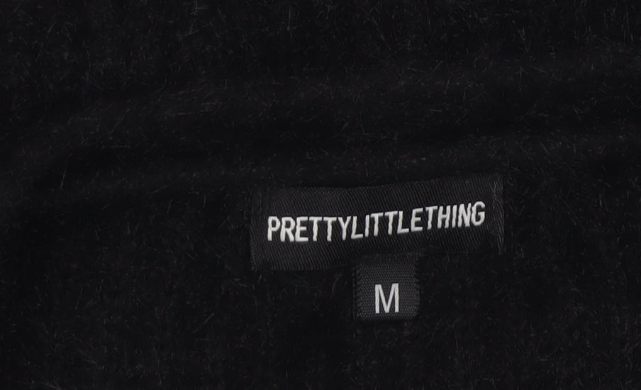 PrettyLittleThing Women Black M Open V-Neck Balloon Sleeve Cardigan
