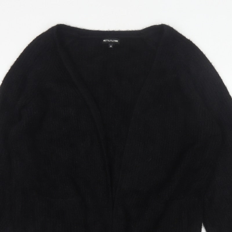 PrettyLittleThing Women Black M Open V-Neck Balloon Sleeve Cardigan