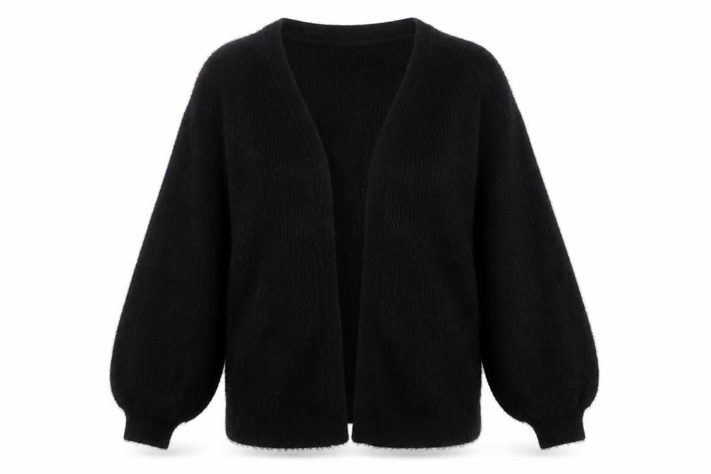 PrettyLittleThing Women Black M Open V-Neck Balloon Sleeve Cardigan