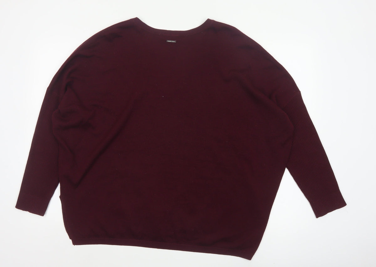 DKNY Jeans Women Red M V-Neck Star Knit Pullover Jumper