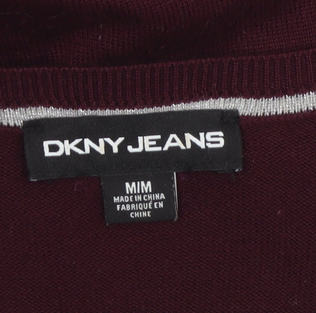 DKNY Jeans Women Red M V-Neck Star Knit Pullover Jumper
