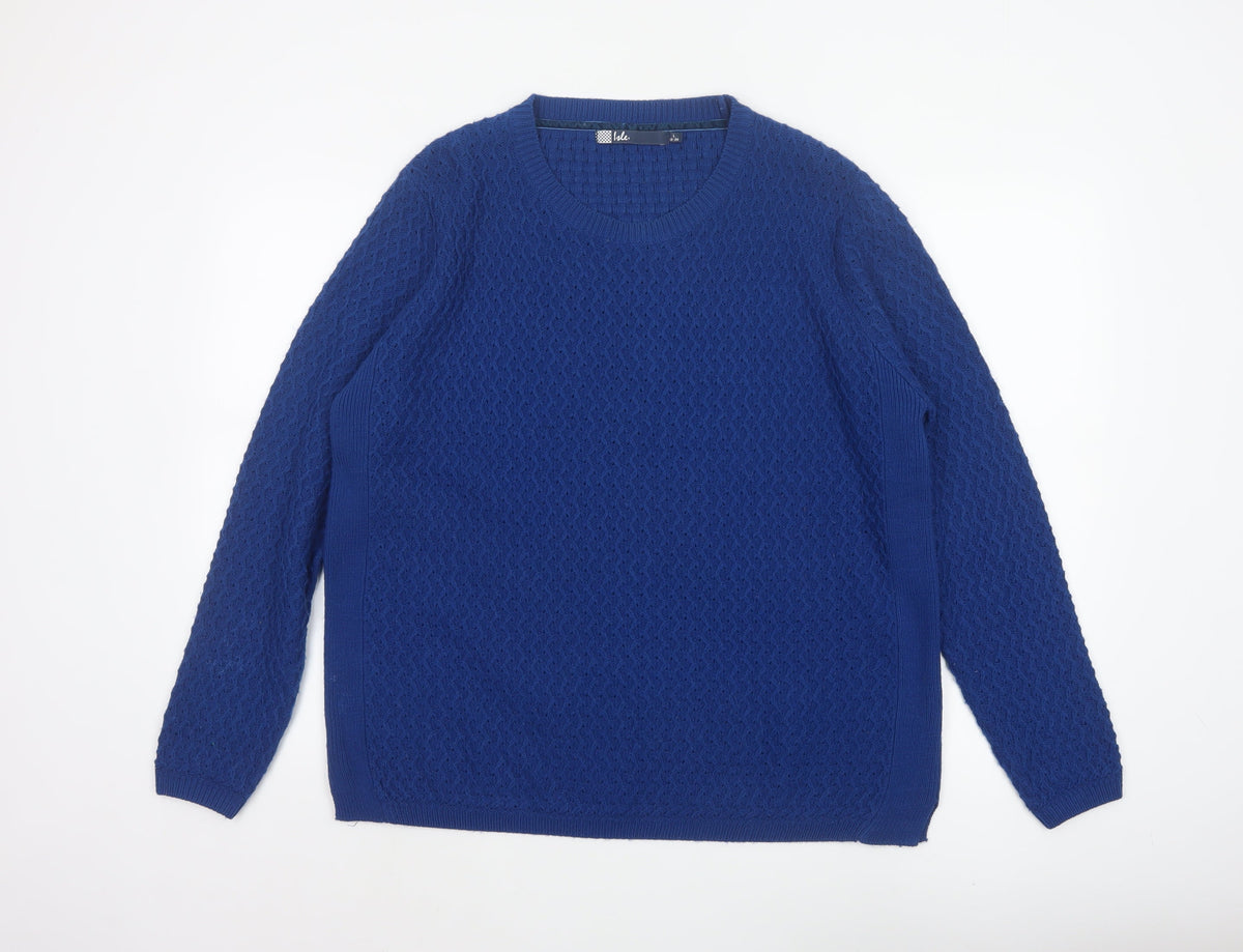 Isle Women’s Blue UK 18 Cable Knit Crew Neck Pullover Jumper