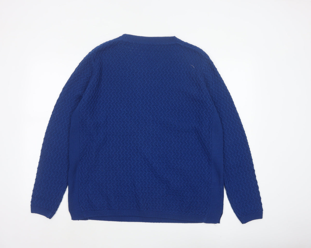 Isle Women’s Blue UK 18 Cable Knit Crew Neck Pullover Jumper