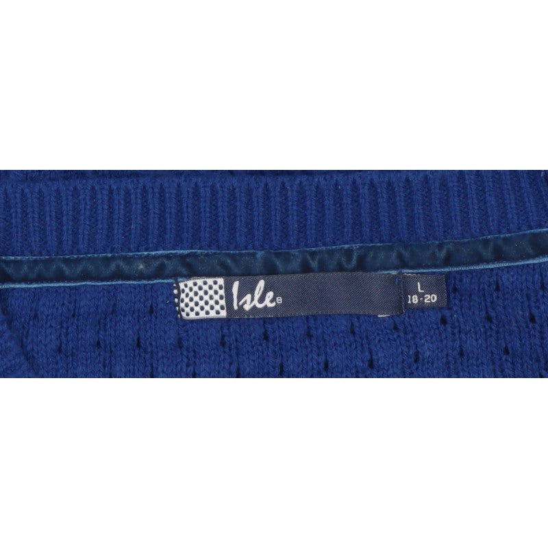 Isle Women’s Blue UK 18 Cable Knit Crew Neck Pullover Jumper
