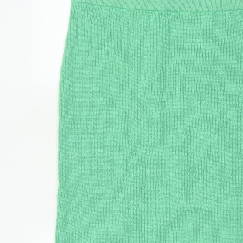Marks and Spencer Women Green L Rib Knit Midi Pencil Skirt Stretch