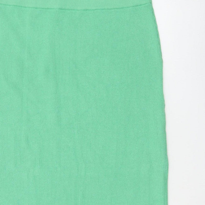 Marks and Spencer Women Green L Rib Knit Midi Pencil Skirt Stretch