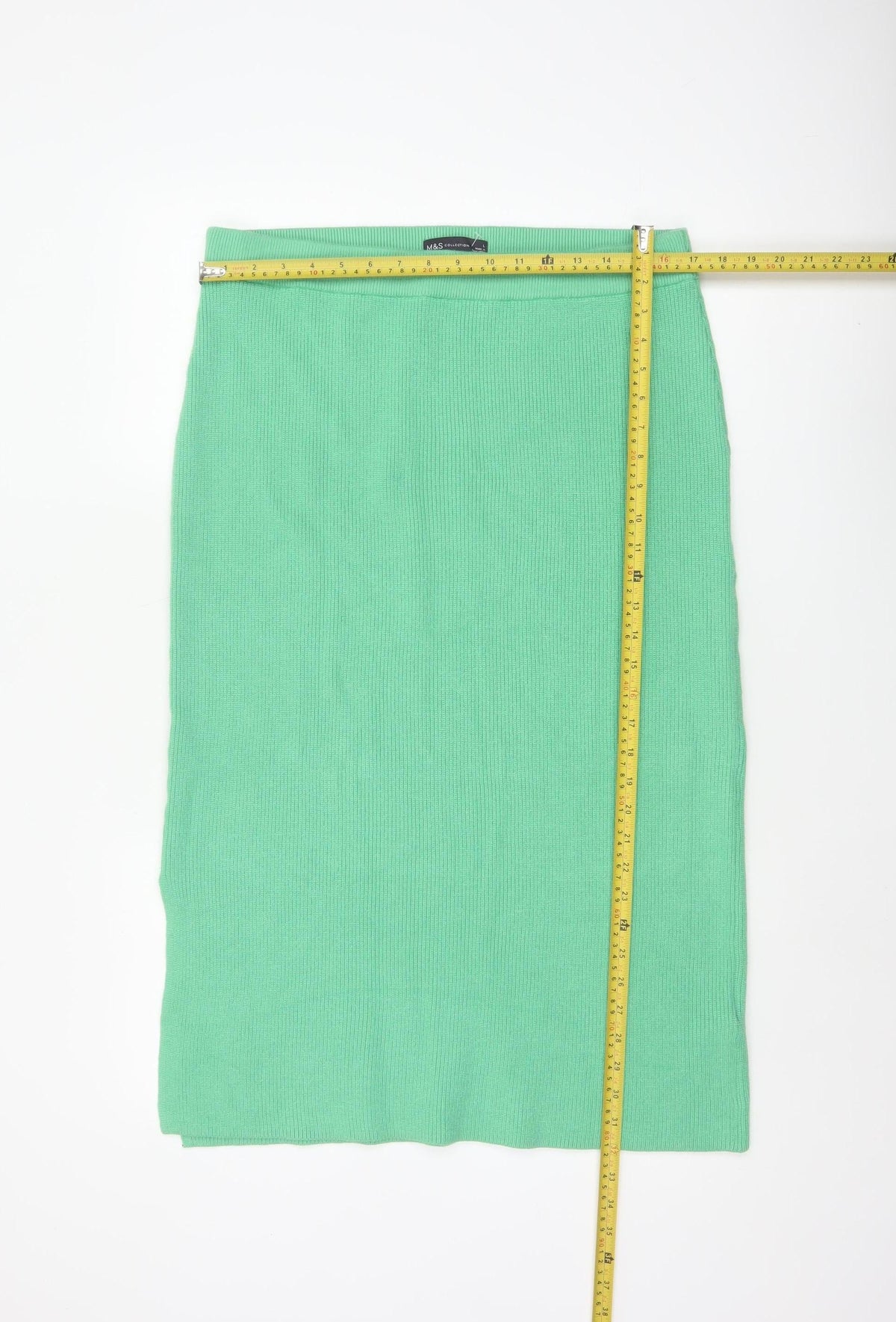 Marks and Spencer Women Green L Rib Knit Midi Pencil Skirt Stretch