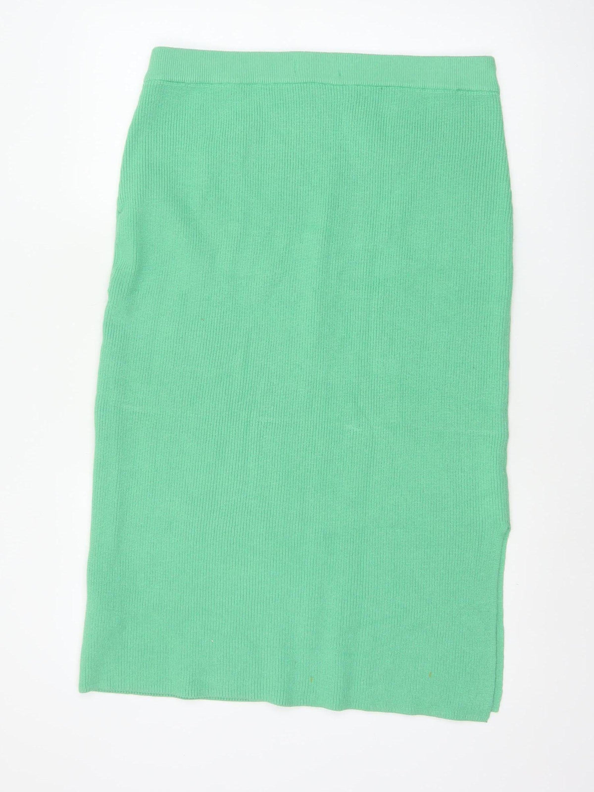 Marks and Spencer Women Green L Rib Knit Midi Pencil Skirt Stretch