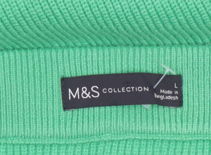 Marks and Spencer Women Green L Rib Knit Midi Pencil Skirt Stretch