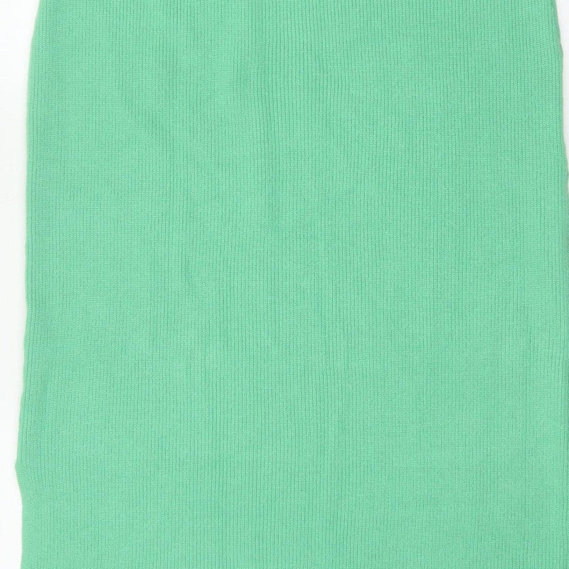 Marks and Spencer Women Green L Rib Knit Midi Pencil Skirt Stretch