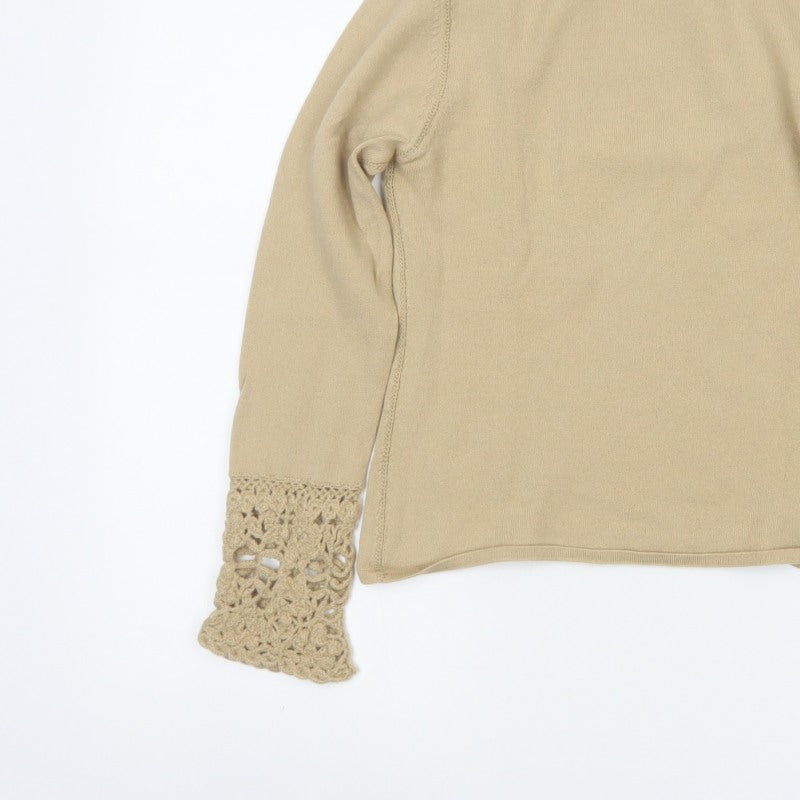 Karen Millen Women Beige UK 8 Roll Neck Crochet Cuff Wool Jumper