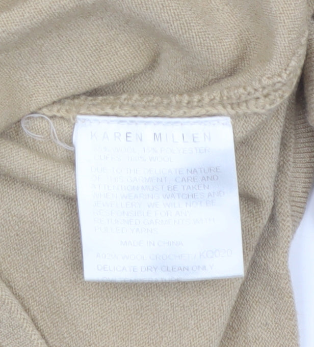 Karen Millen Women Beige UK 8 Roll Neck Crochet Cuff Wool Jumper