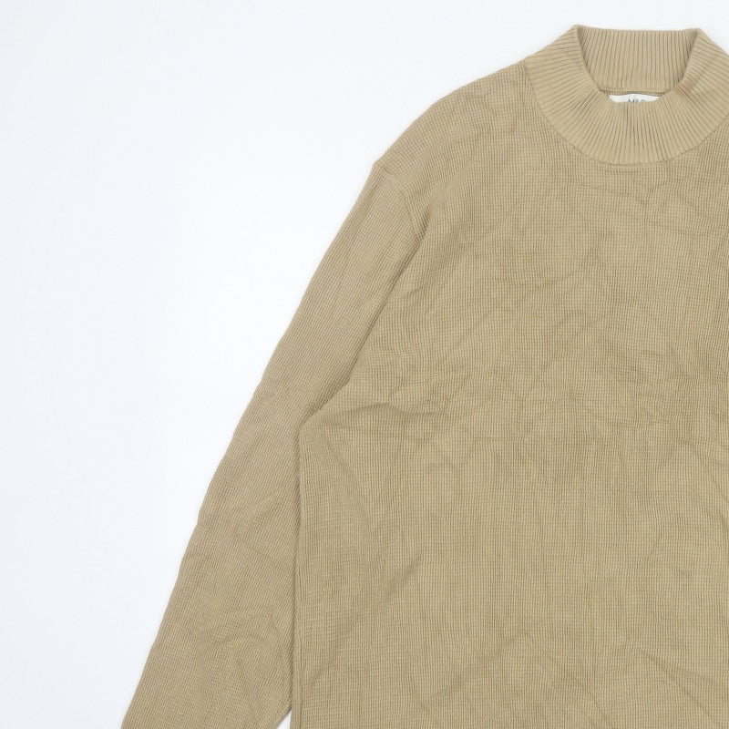 Marks & Spencer Men Beige 2XL Roll Neck Cotton Modal Pullover Jumper